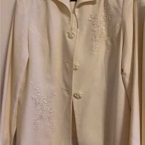 Spiegel Cream Embroidered Women's Blazer with knee length skirt